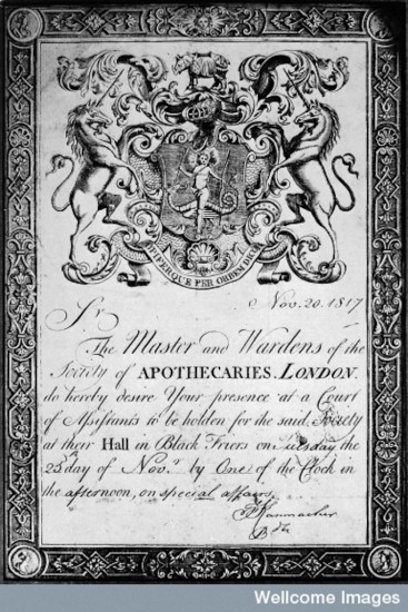 Court summons from the Society of Apothecaries
