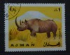 A black rhinoceros on a postage stamp from Ajman