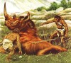 Neanderthals hunting a woolly rhino Coelodonta antiquitatis
