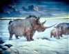 Woolly rhinoceros in winter glacial landscape